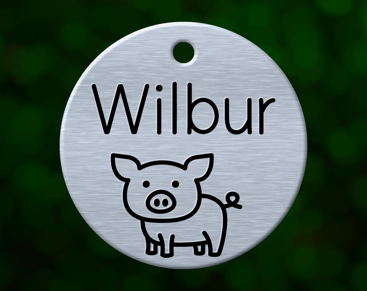 Pig dog tag with name Wilbur