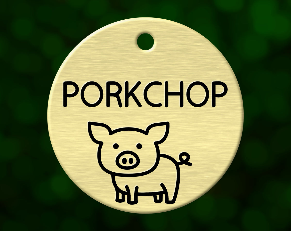 Pig dog tag with name Porkchop