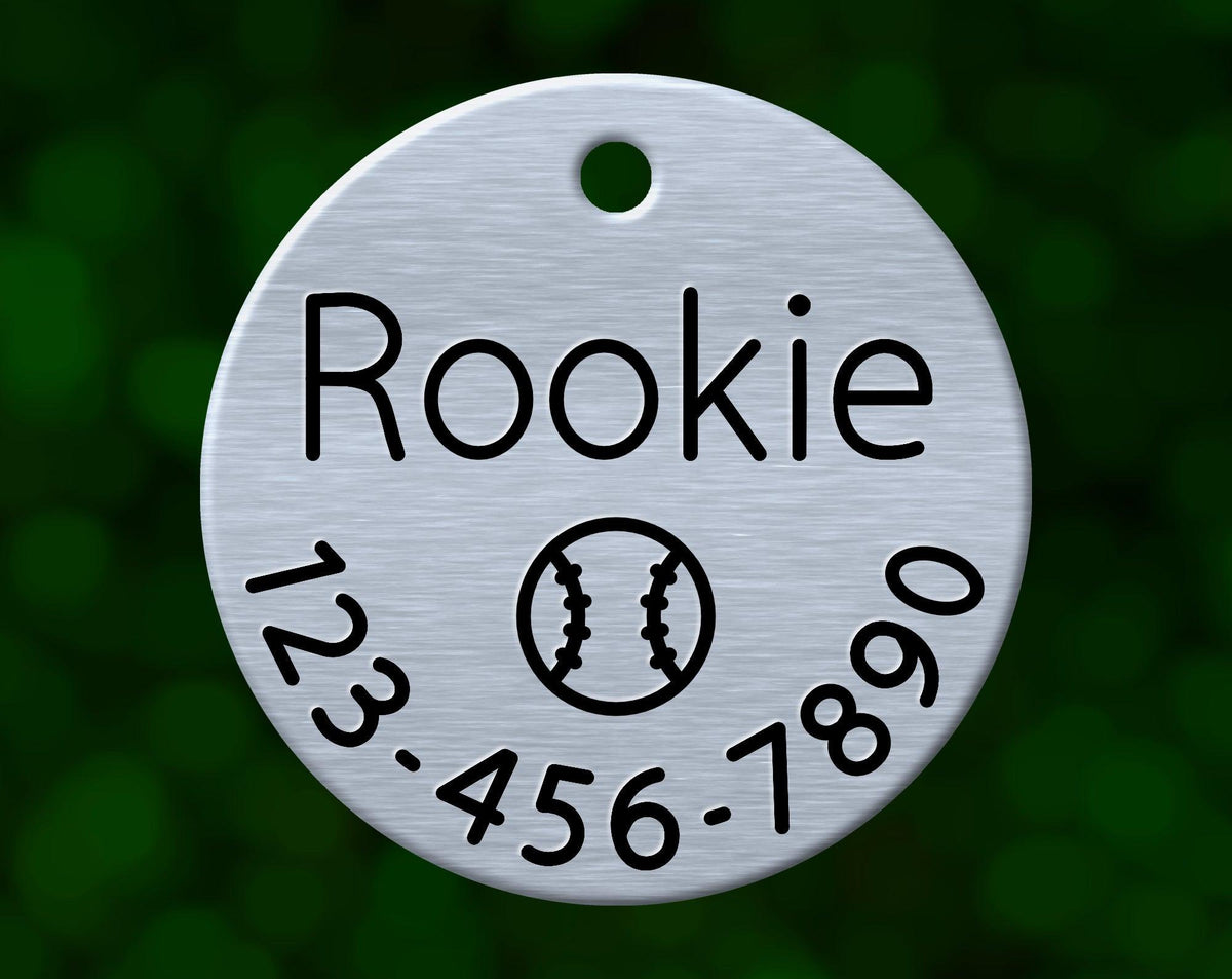 Baseball Dog Tag (Round with Phone)