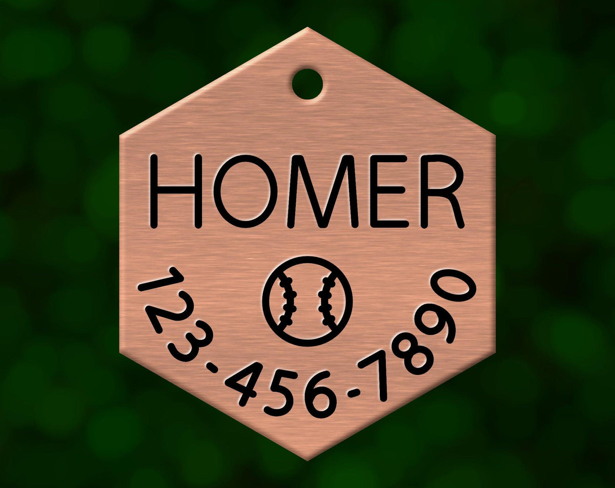 Baseball Dog Tag (Hexagon with Phone)
