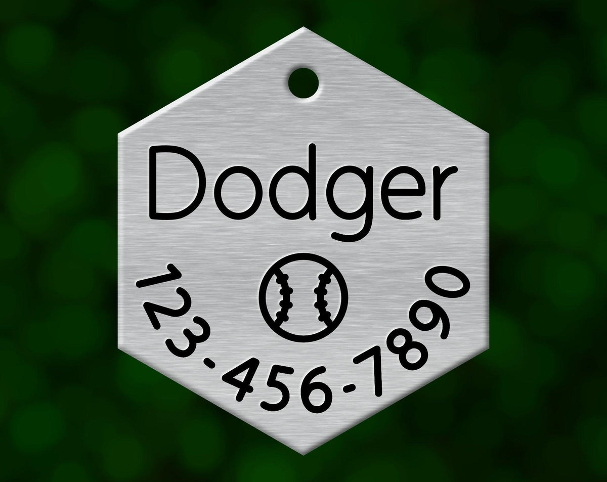Baseball Dog Tag (Hexagon with Phone)
