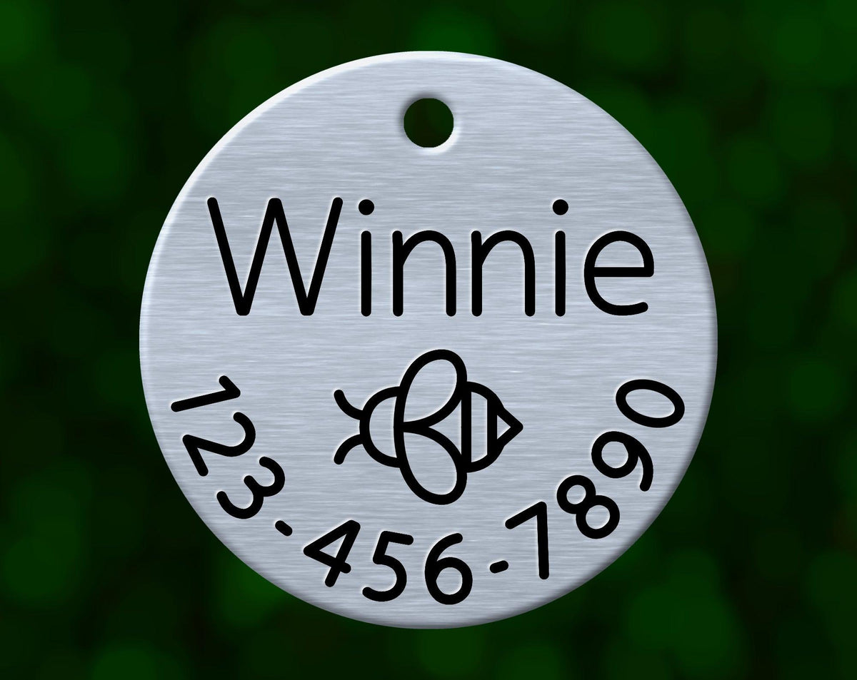 Bee Dog Tag (Round with Phone)