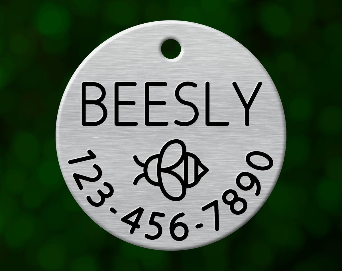 Bee Dog Tag (Round with Phone)