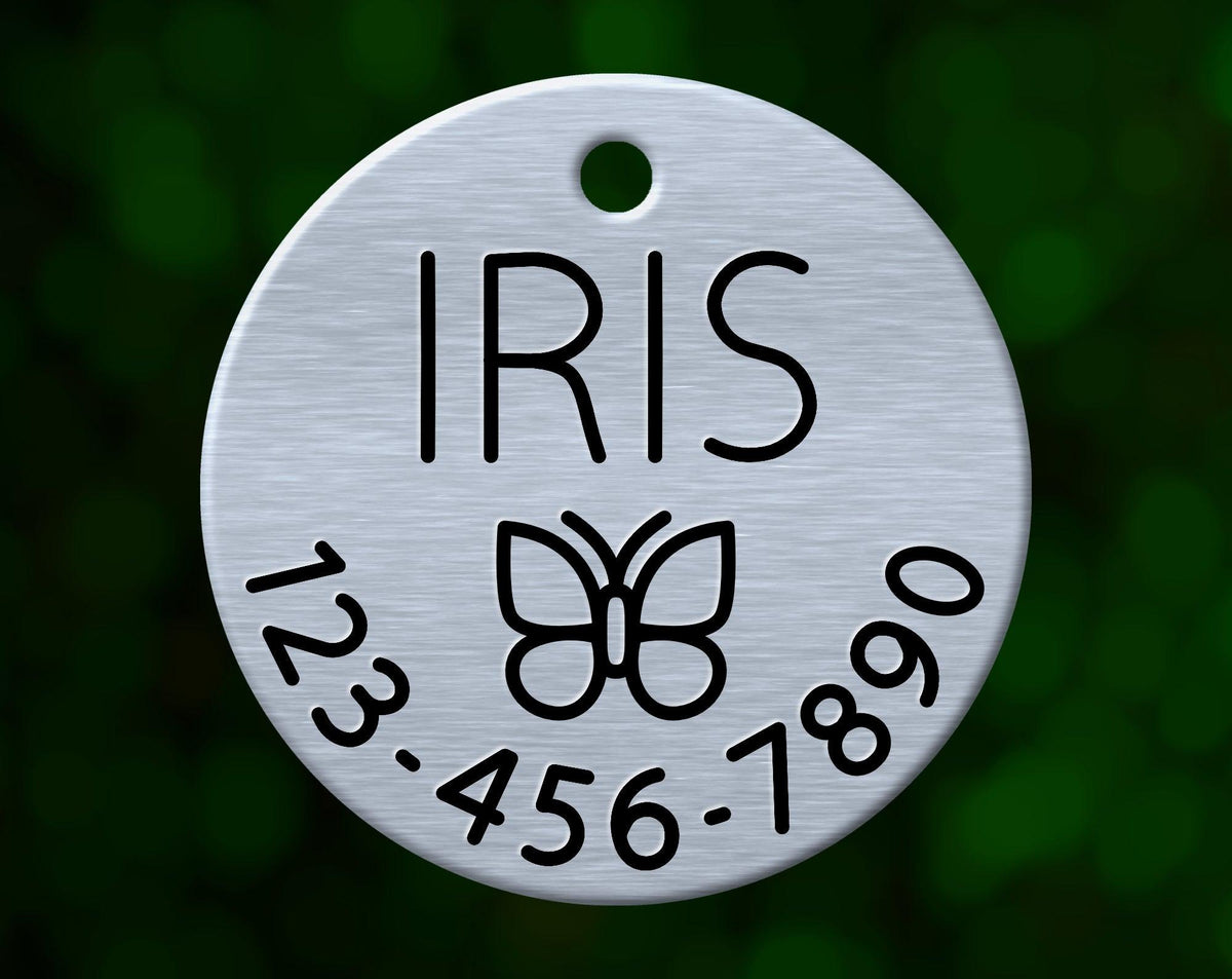 Butterfly Dog Tag (Round with Phone)