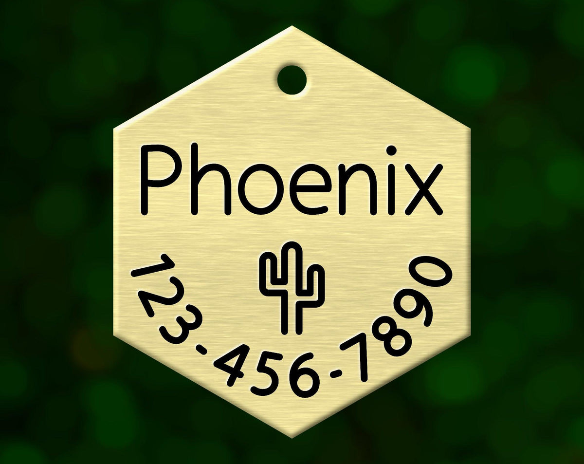 Cactus Dog Tag (Hexagon with Phone)