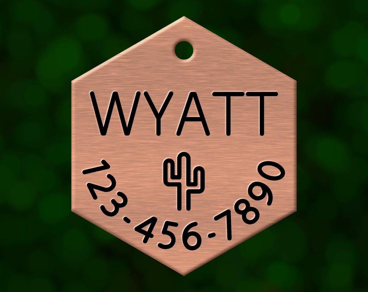 Cactus Dog Tag (Hexagon with Phone)