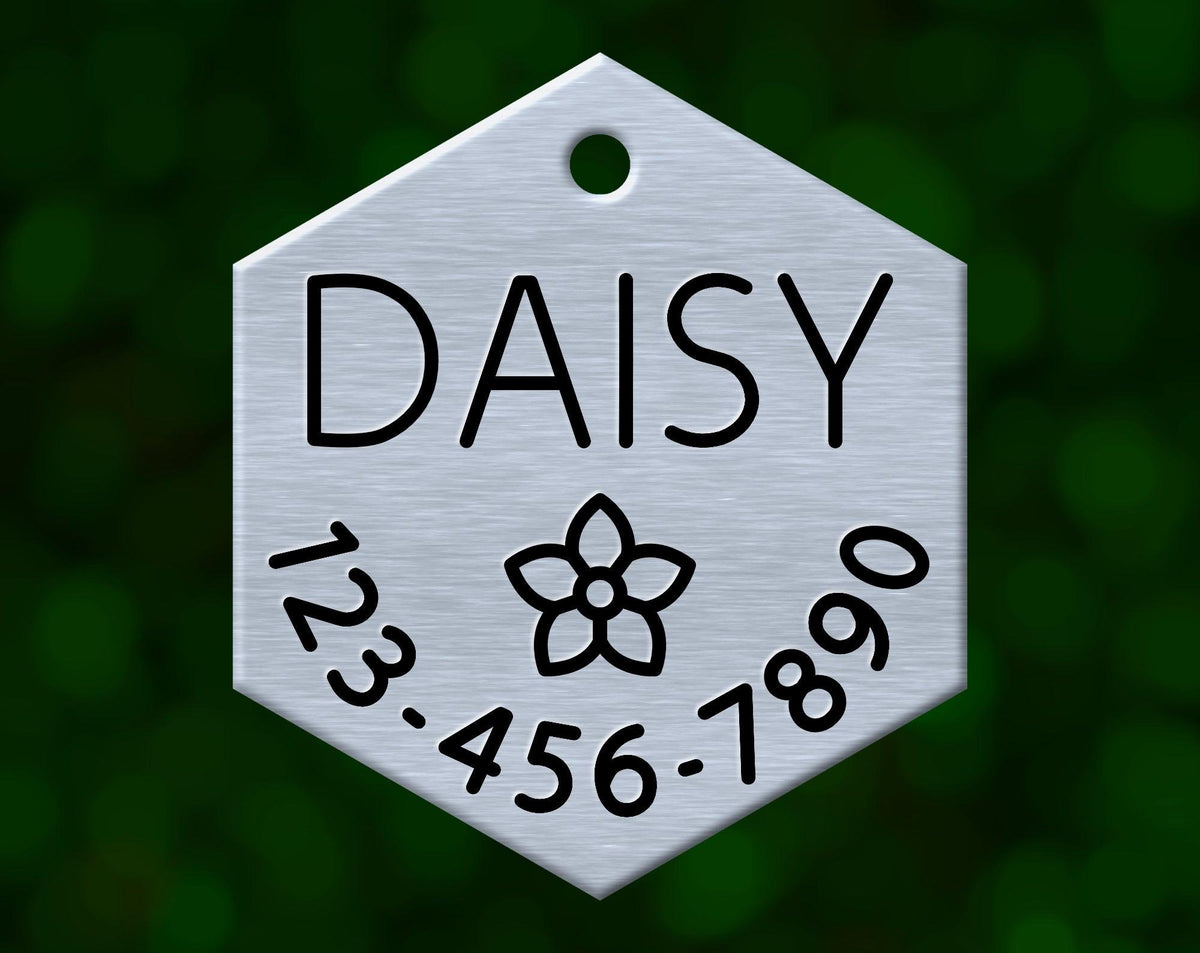 Daisy Dog Tag (Hexagon with Phone)