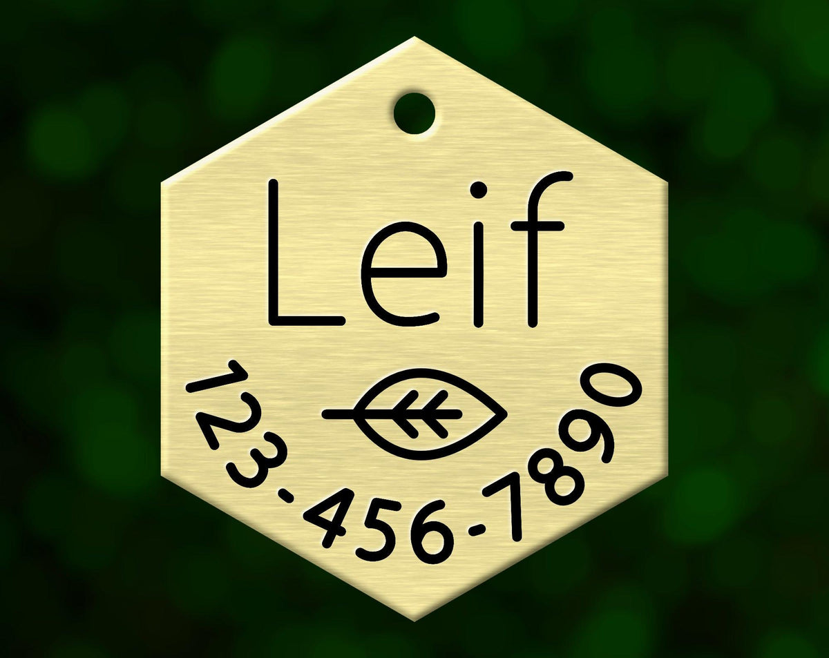 Elm Leaf Dog Tag (Hexagon with Phone)