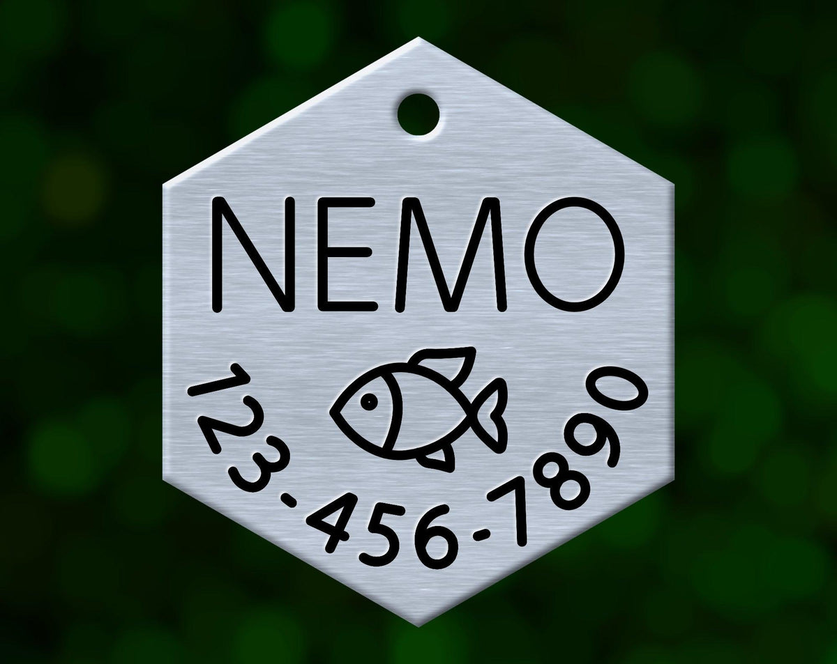 Fish Dog Tag (Hexagon with Phone)