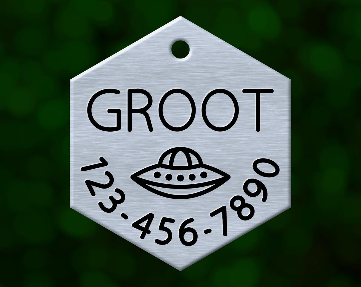 Flying Saucer Dog Tag (Hexagon with Phone)