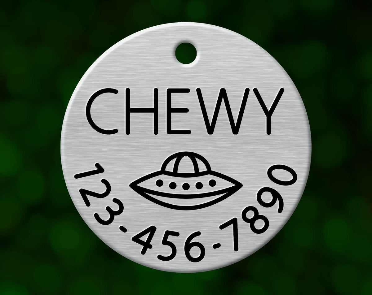 Flying Saucer Dog Tag (Round with Phone)