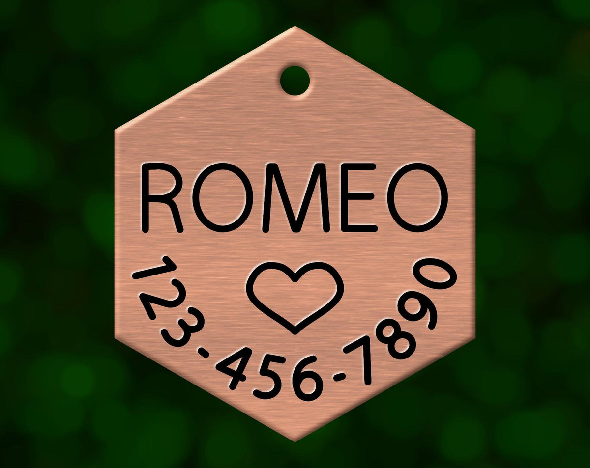 Heart Dog Tag (Hexagon with Phone)