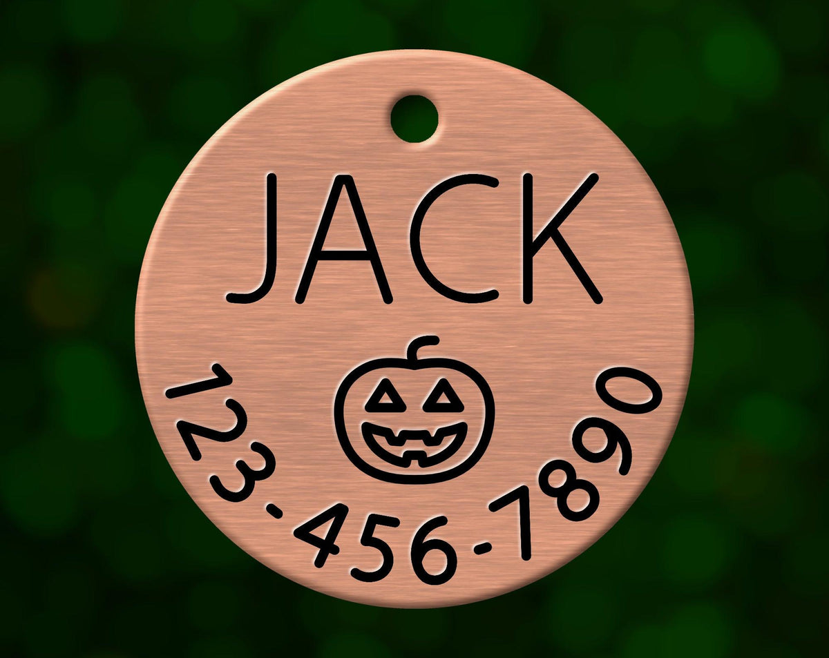 Jack O&#39;Lantern Dog Tag (Round with Phone)