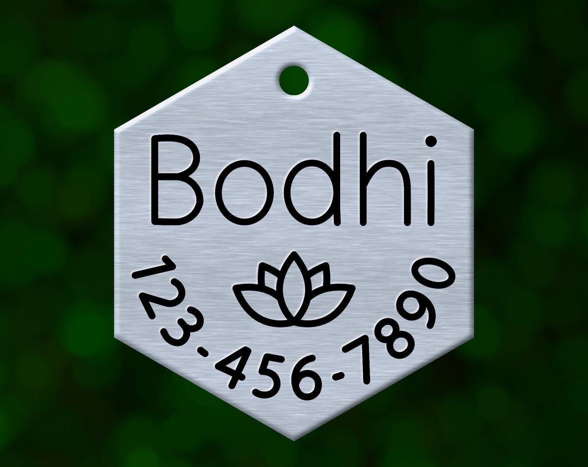 Lotus Dog Tag (Hexagon with Phone)