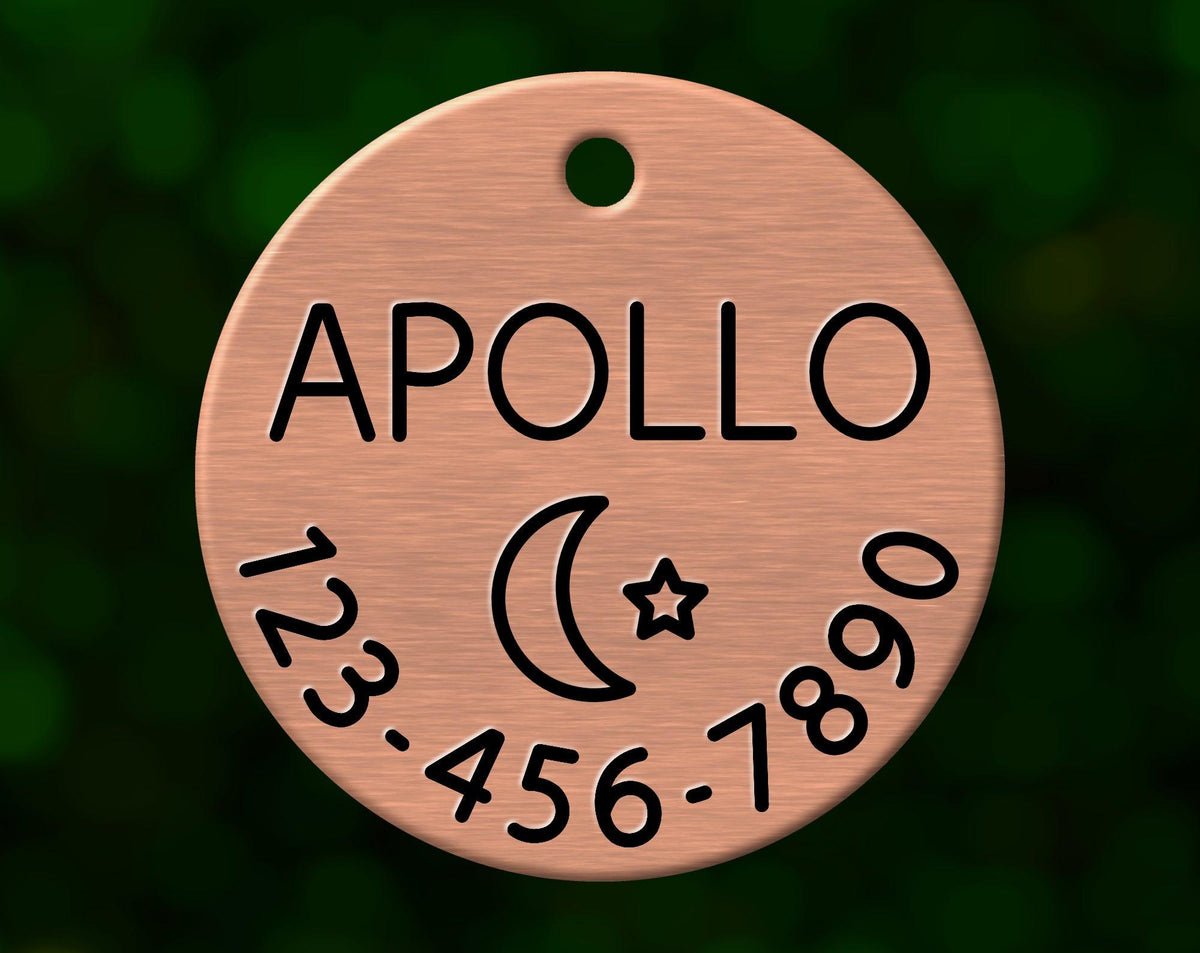 Moon &amp; Star Dog Tag (Round with Phone)