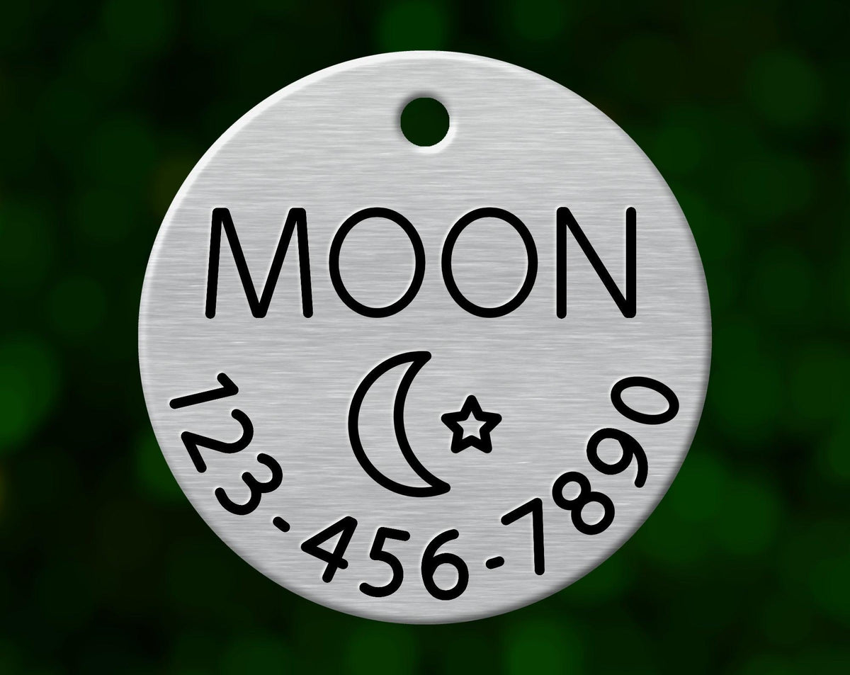 Moon &amp; Star Dog Tag (Round with Phone)