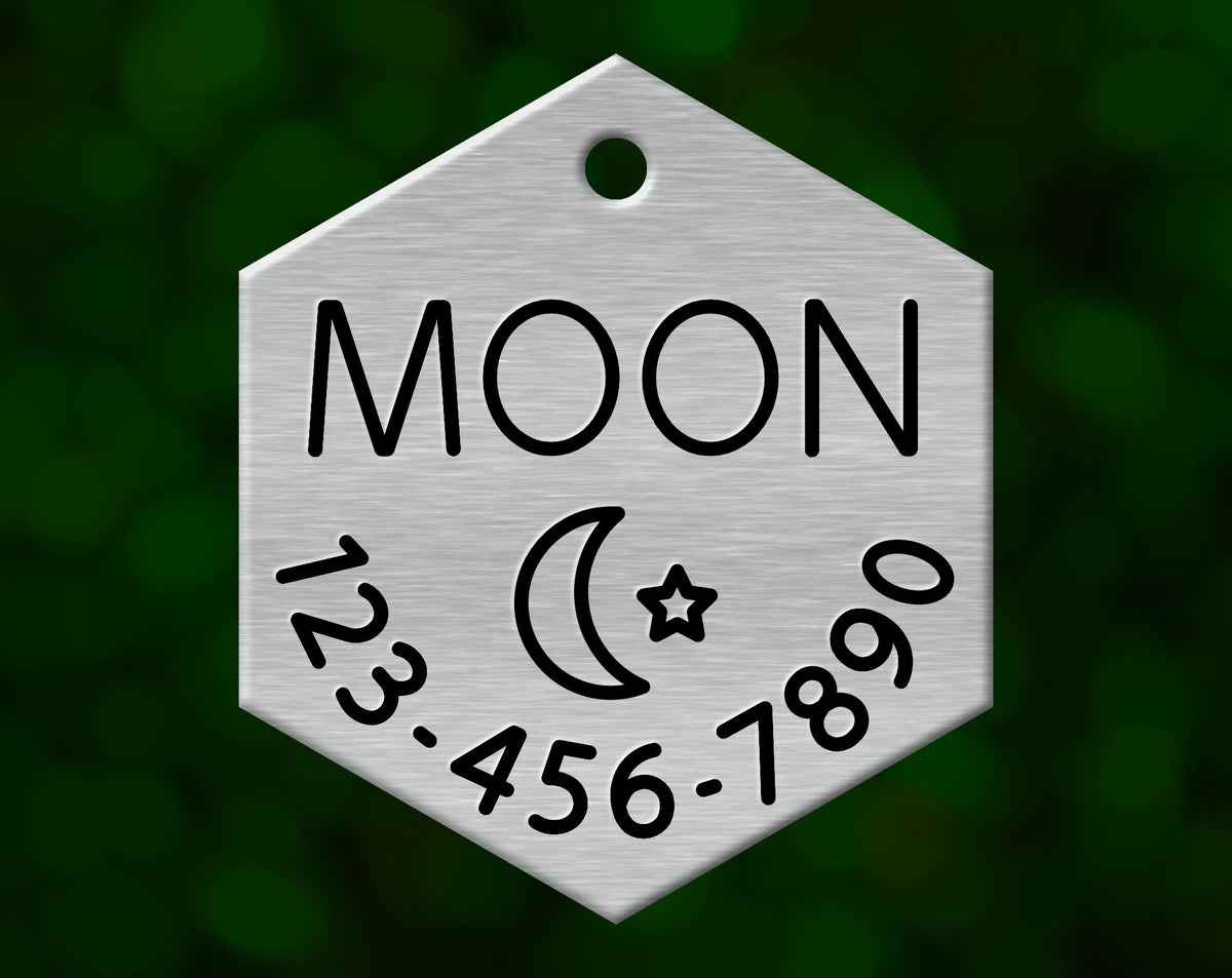 Moon &amp; Star Dog Tag (Hexagon with Phone)