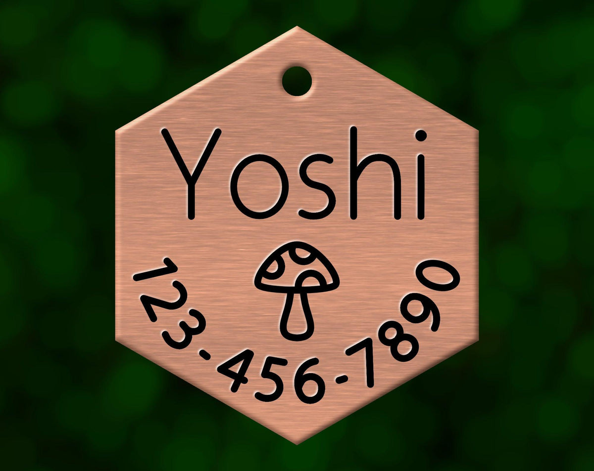 Mushroom Dog Tag (Hexagon with Phone)