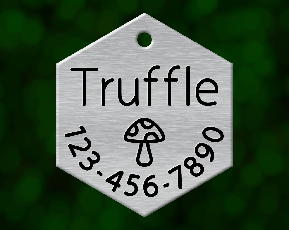 Mushroom Dog Tag (Hexagon with Phone)