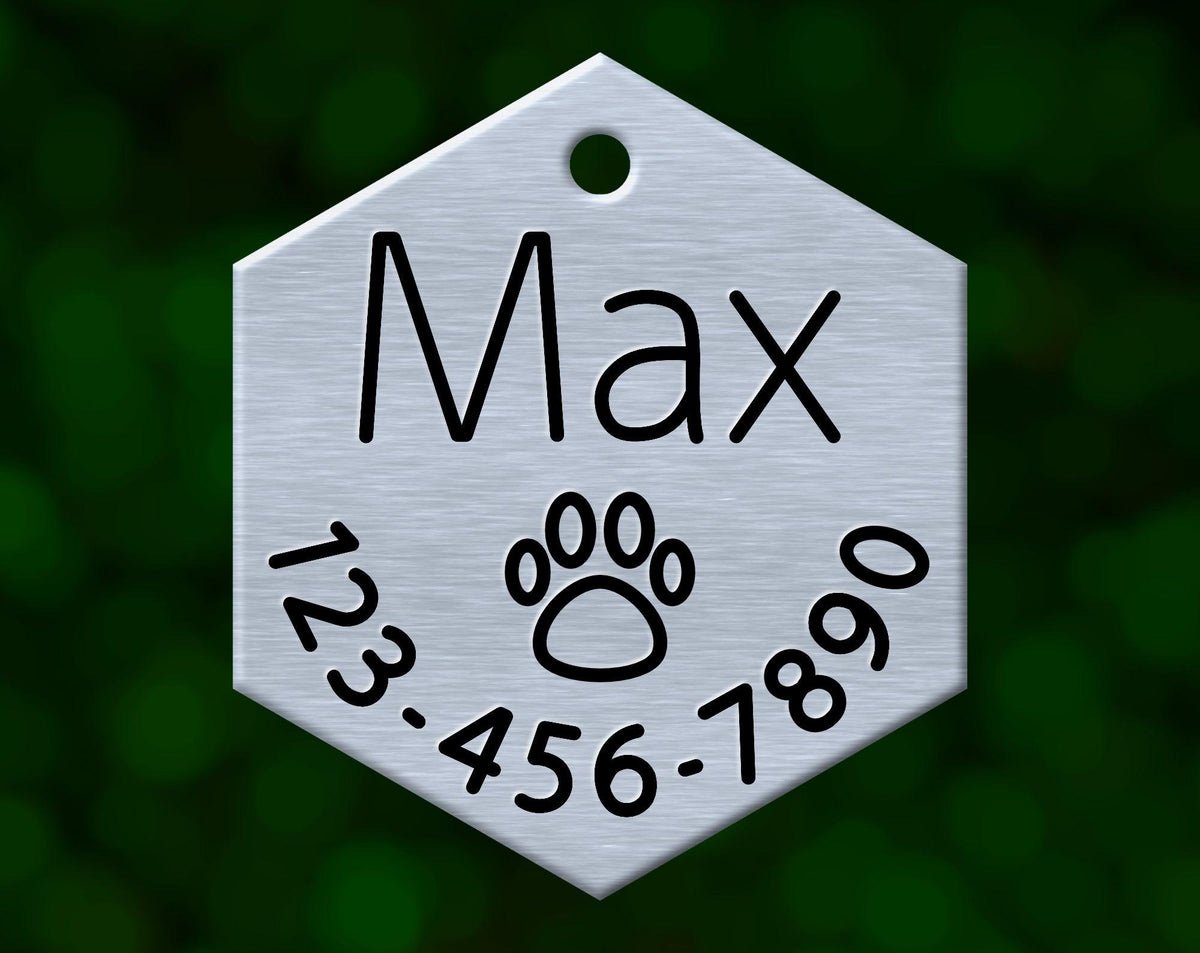 Pawprint Dog Tag (Hexagon with Phone)