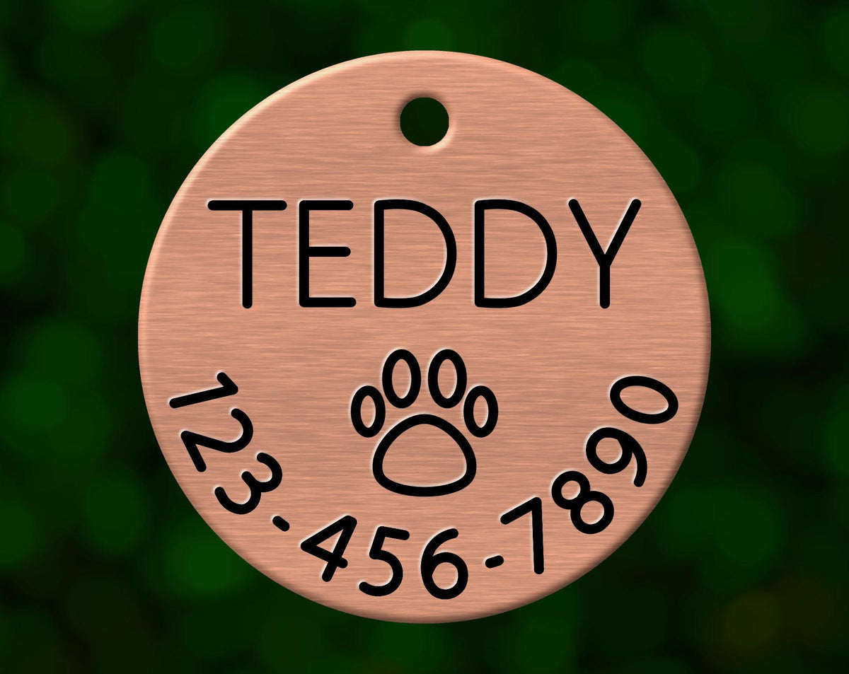 Pawprint Dog Tag (Round with Phone)