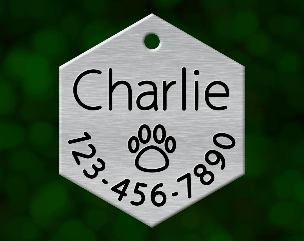 Pawprint Dog Tag (Hexagon with Phone)