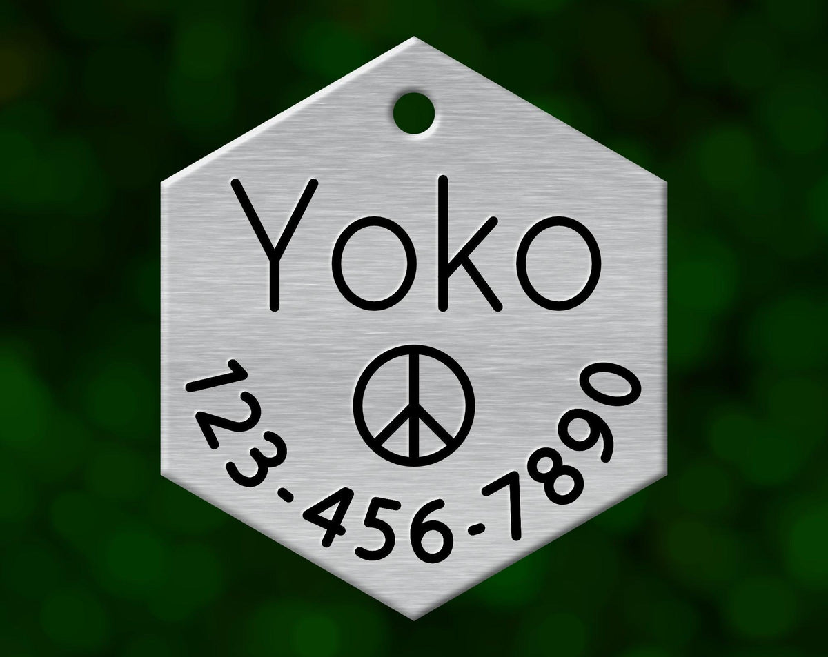 Peace Sign Dog Tag (Hexagon with Phone)