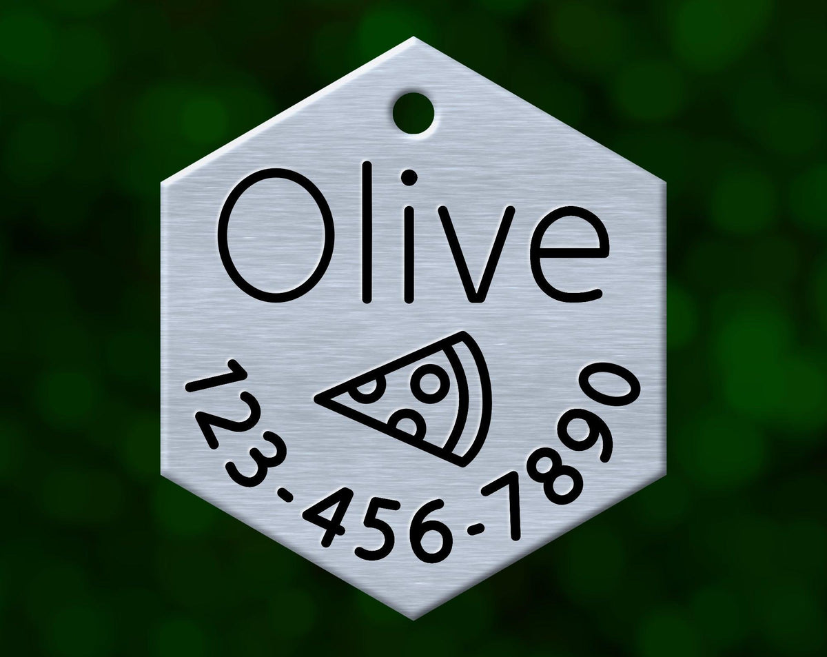 Pizza Dog Tag (Hexagon with Phone)