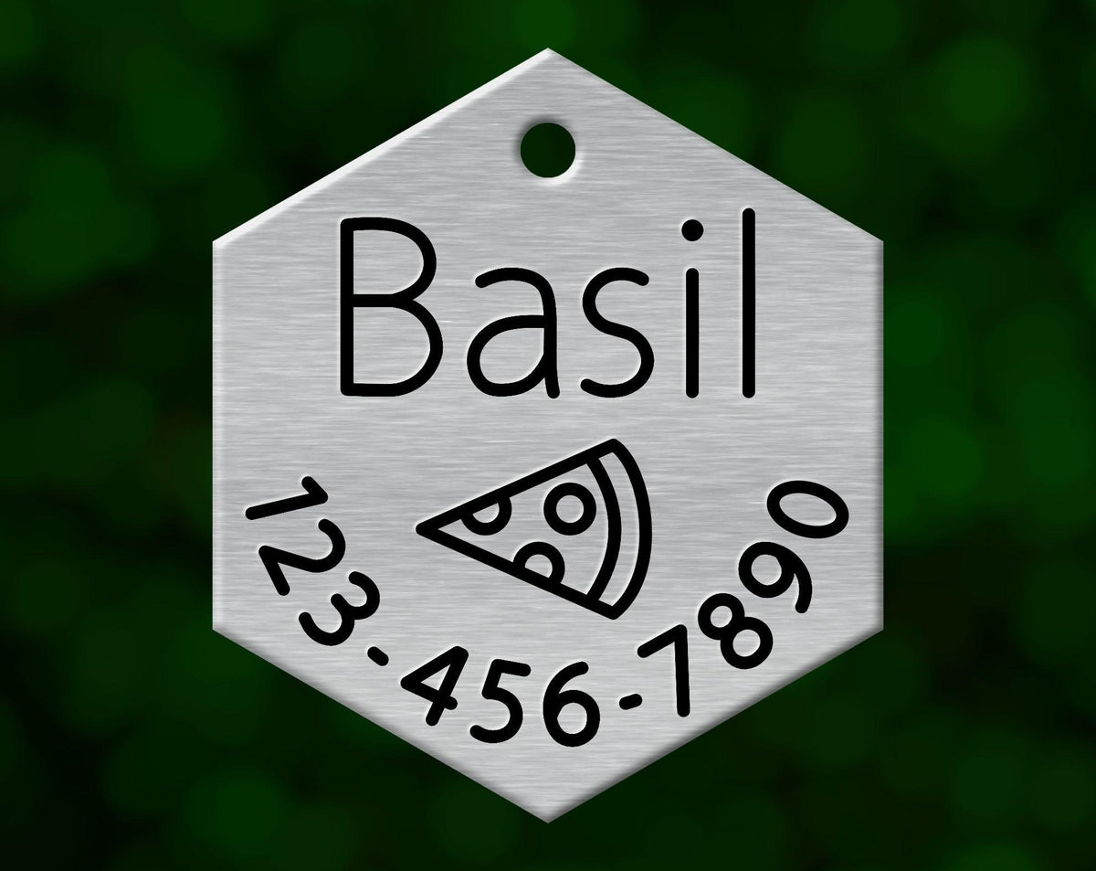 Pizza Dog Tag (Hexagon with Phone)
