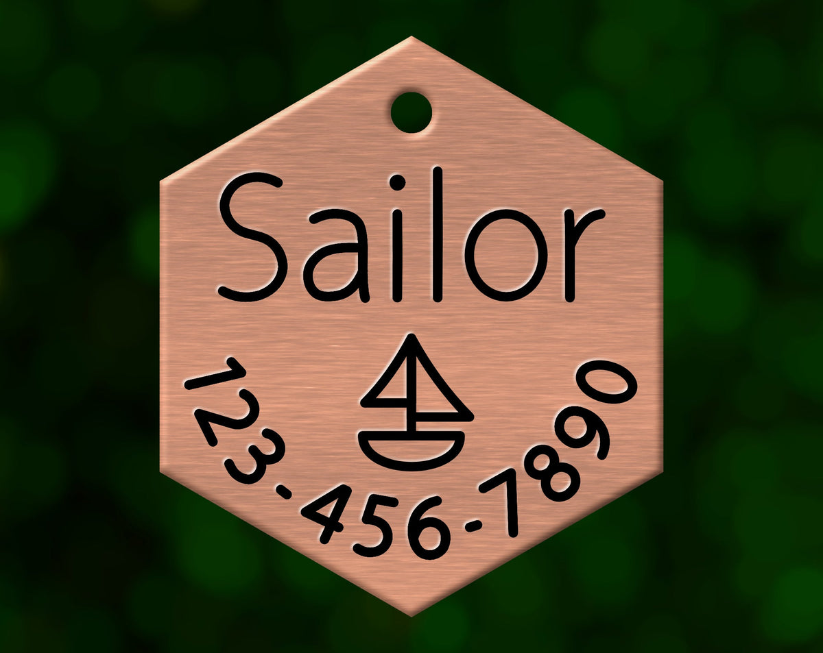 Sailboat Dog Tag (Hexagon with Phone)