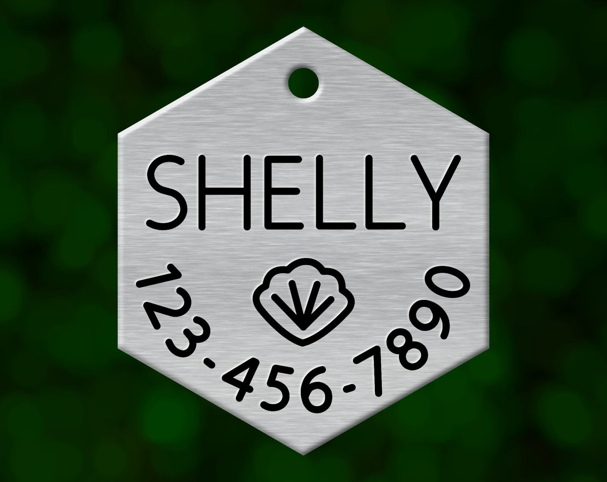 Seashell Dog Tag (Hexagon with Phone)