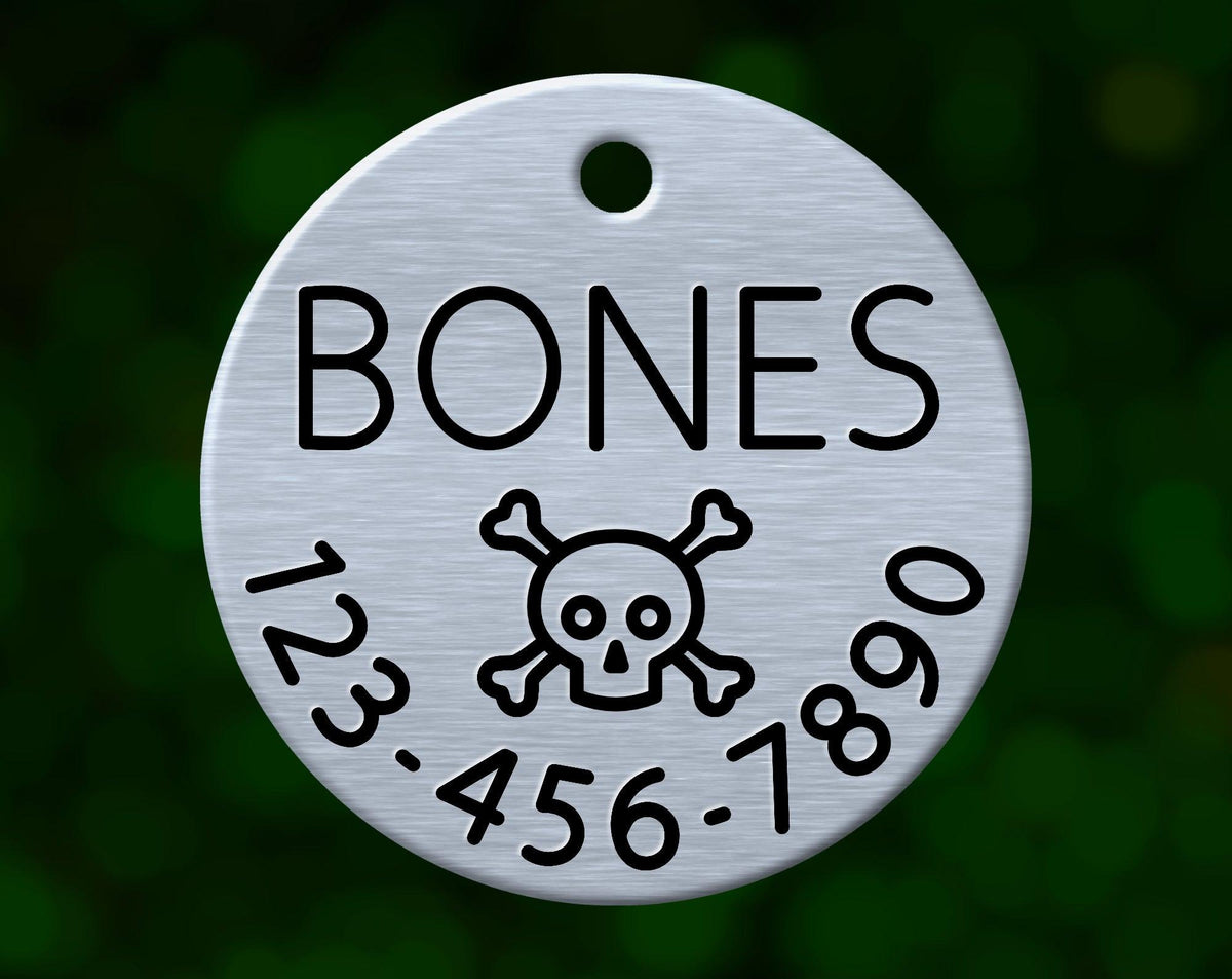 Skull &amp; Crossbones Dog Tag (Round with Phone)