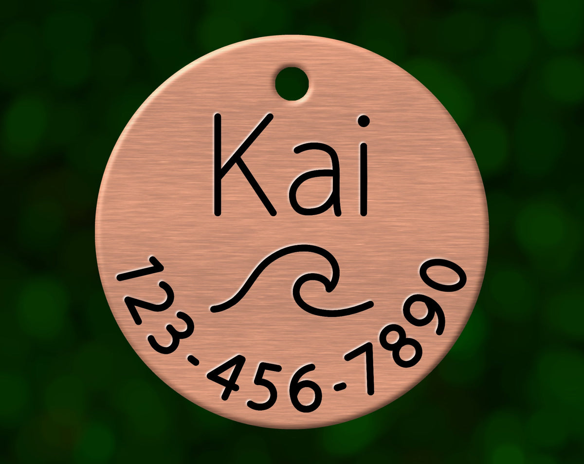 Wave Dog Tag (Round with Phone)